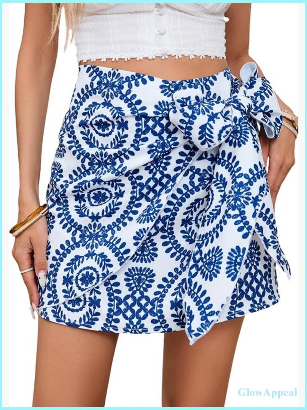 Women's Boho Wrap Skirt High Waisted Knot Side Mini Beach Vacation Skirt